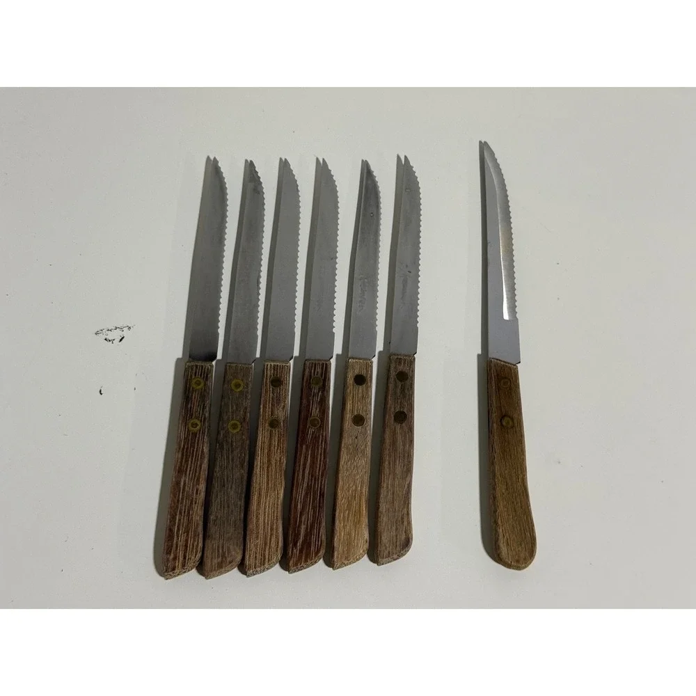 Frontier Forge 7pc Steak Knife Set Wood Handles Stainless Steel Japan MCM